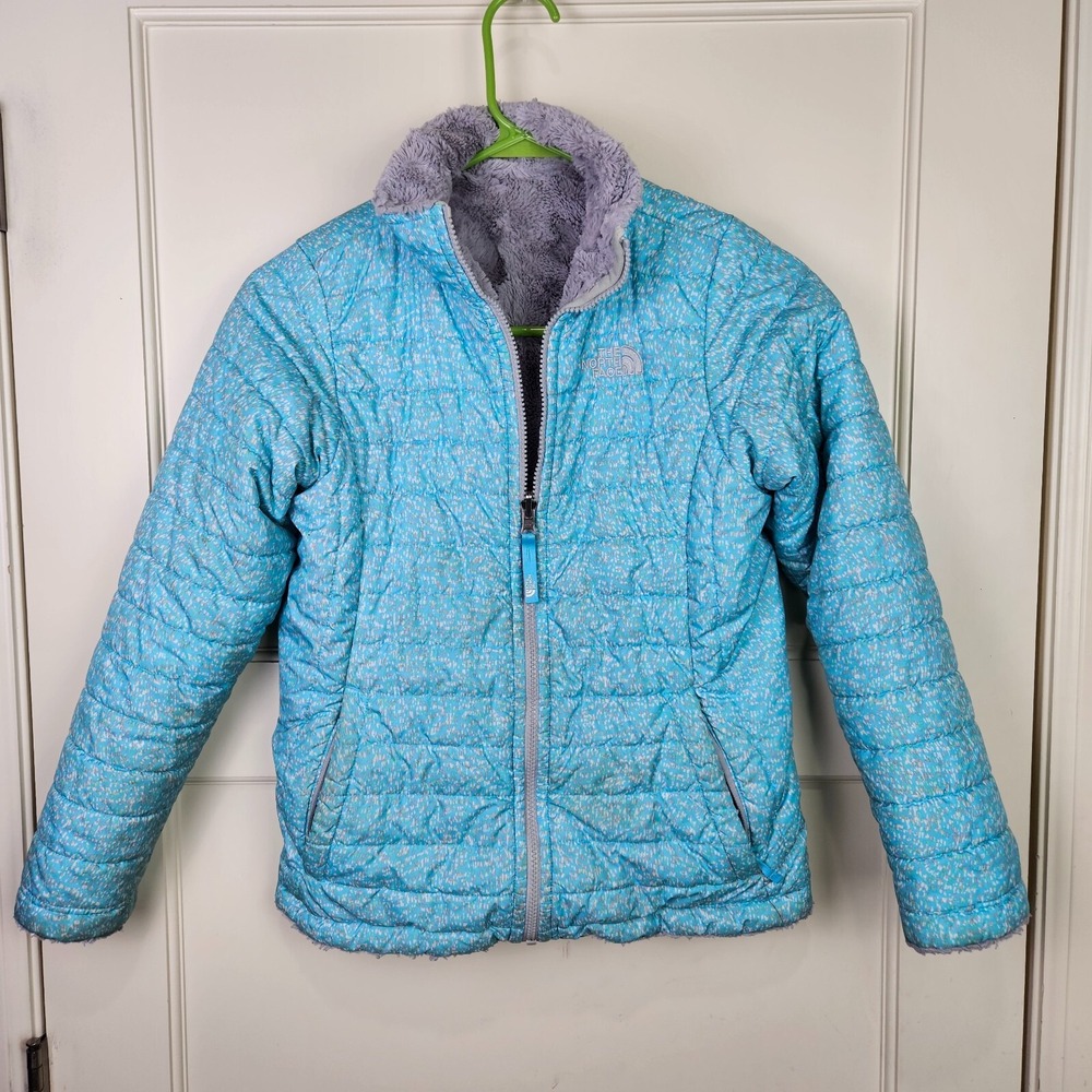 The North Face Girl Reversible Mossbud Swirl Jacket Gray Blue Junior Size: L